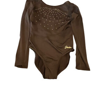 Girl's Black Leotard with CZ jewels w/ sheer sleeves - by Justice L (12/14)